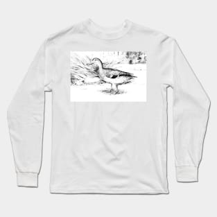 Mallard Duck Digitally Enhanced In Black And White Long Sleeve T-Shirt